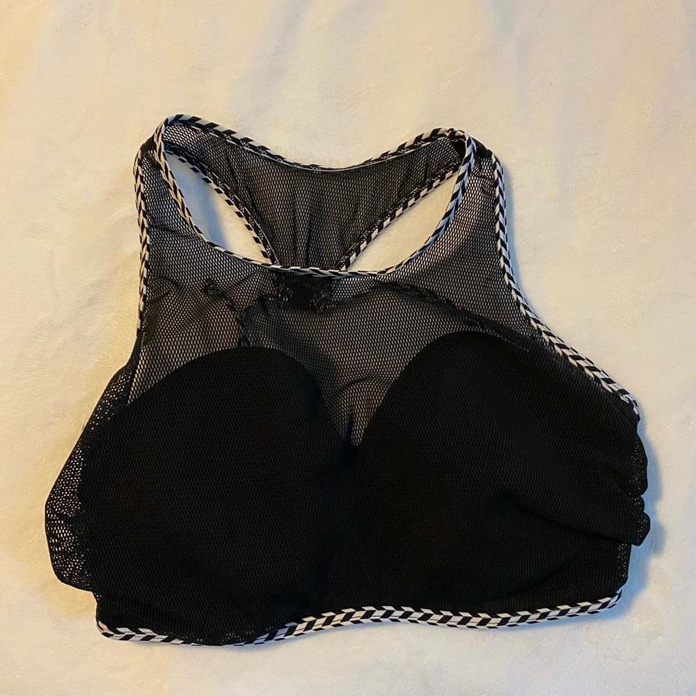 Profile blush high neck mesh bathing suit top